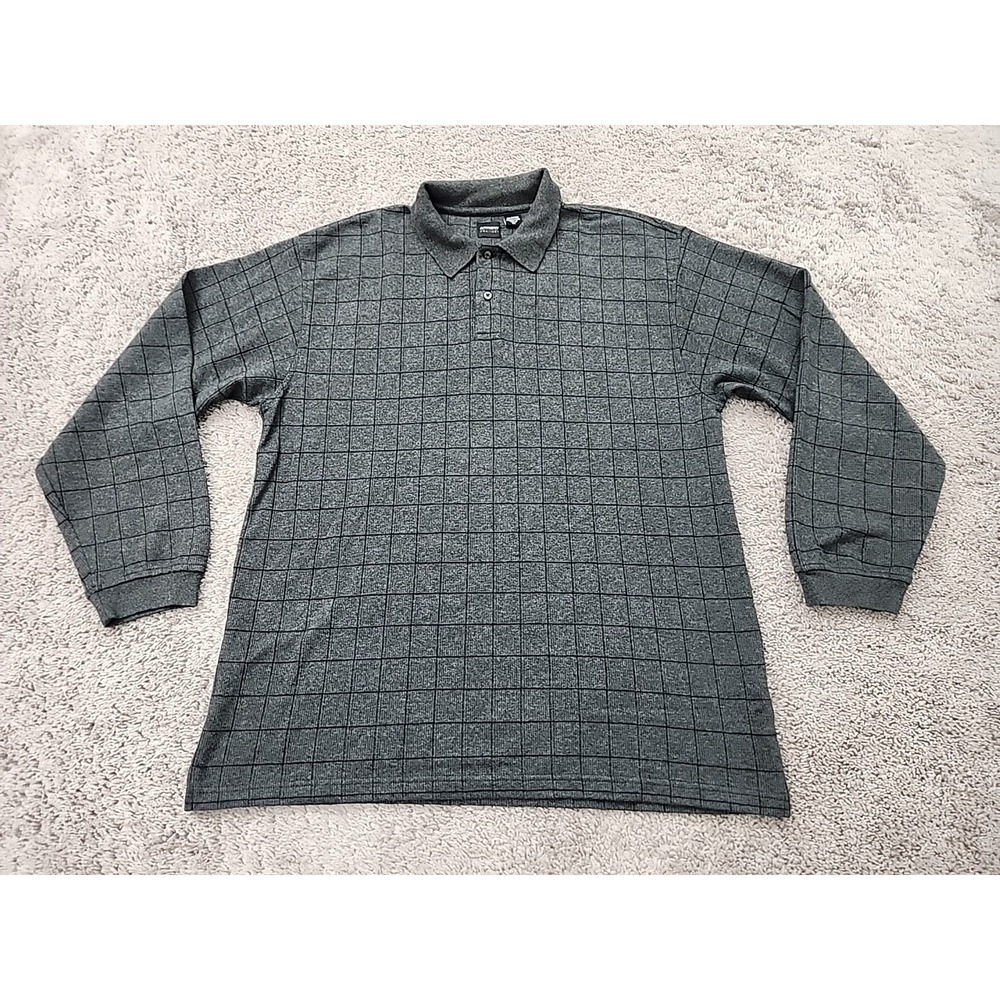 Arrow Polo Shirt Mens XL Gray Windowpane Check Long Sleeve 90s Retro Classic